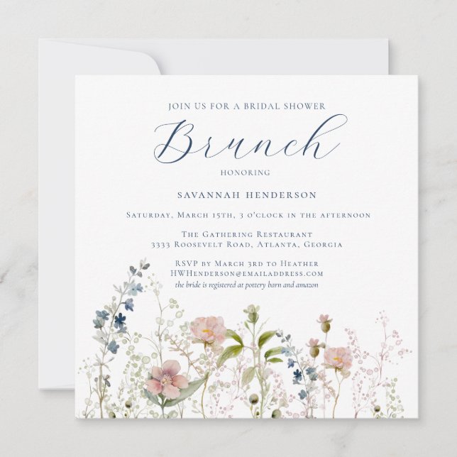 Simple Wildflower Bridal Shower Brunch Invitation (Front)
