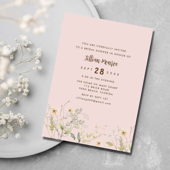 Simple Wildflower Bridal Shower Party  Invitation (Simple Wildflower Bridal Shower Party Invitation)