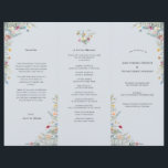 Simple Wildflower Dusty Blue Wedding Program Flyer<br><div class="desc">This Simple Wildflower Dusty Blue Wedding Program Flyer design is an elegant arrangement of classic gold geometric frames embellished with delicate boho floral greenery bouquets and stems. Featuring a palette of timeless light dusty blue backgrounds with simple classic black typography and whimsical colourful wildflowers, creating a lovely and polished romantic...</div>