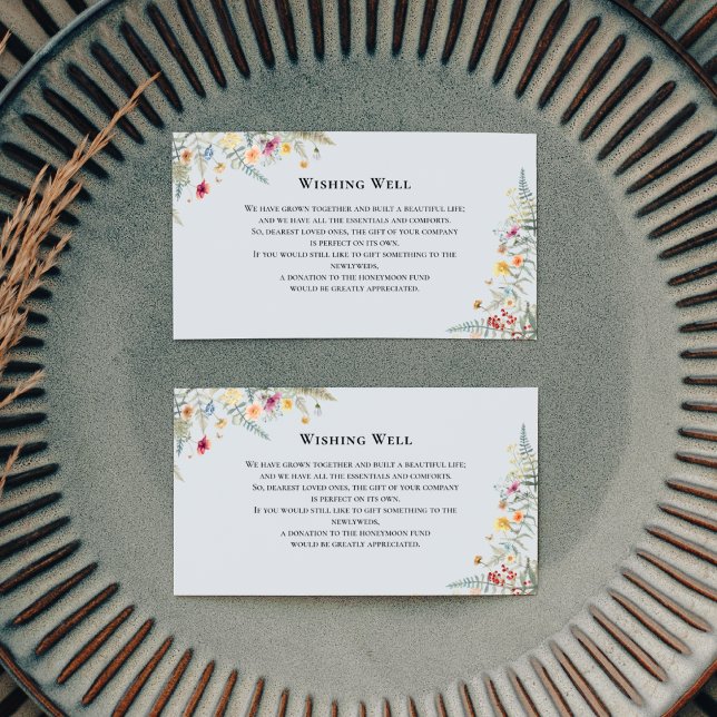 Simple Wildflower Dusty Blue Wedding Wishing Well Enclosure Card (Creator Uploaded)