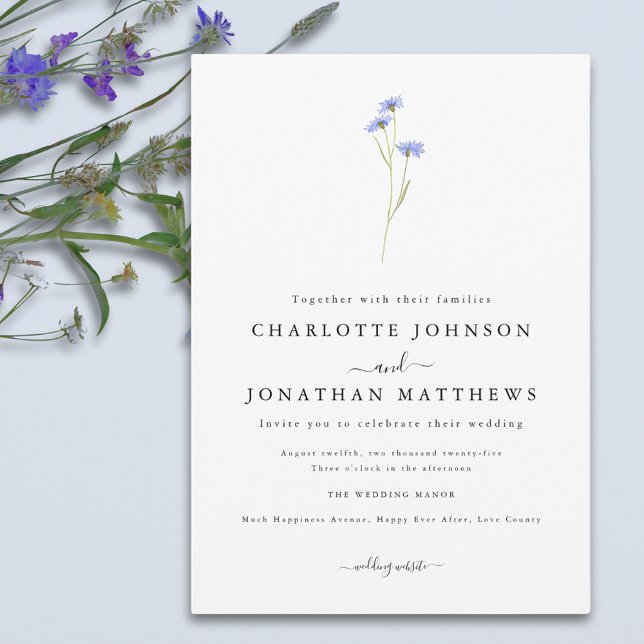 Simple Wildflower Elegant Script Invitation (Simple wildflower elegant boho wedding invitation )