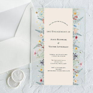 Simple Wildflower Fern Beige Engagement Party Acrylic Invitations