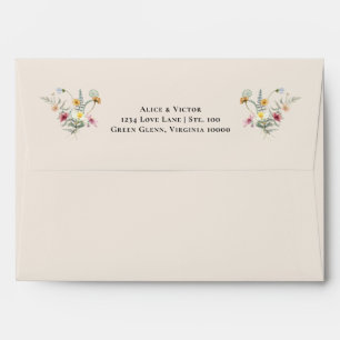 Simple Wildflower Fern Beige Wedding Mailing Envelope