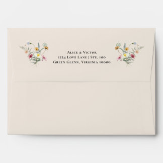 Simple Wildflower Fern Beige Wedding Mailing Envelope