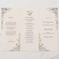 Simple Wildflower Fern Beige Wedding Program Flyer