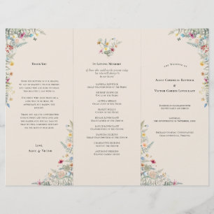 Simple Wildflower Fern Beige Wedding Program Flyer