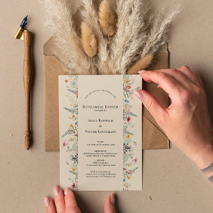 Simple Wildflower Fern Beige Wedding Rehearsal Invitation
