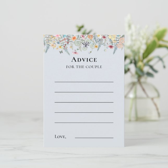Simple Wildflower Fern Dusty Blue Advice Card (Standing Front)