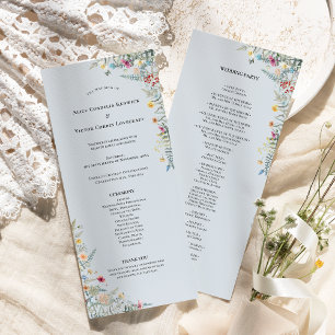 Simple Wildflower Fern Dusty Blue Wedding Flat Programme