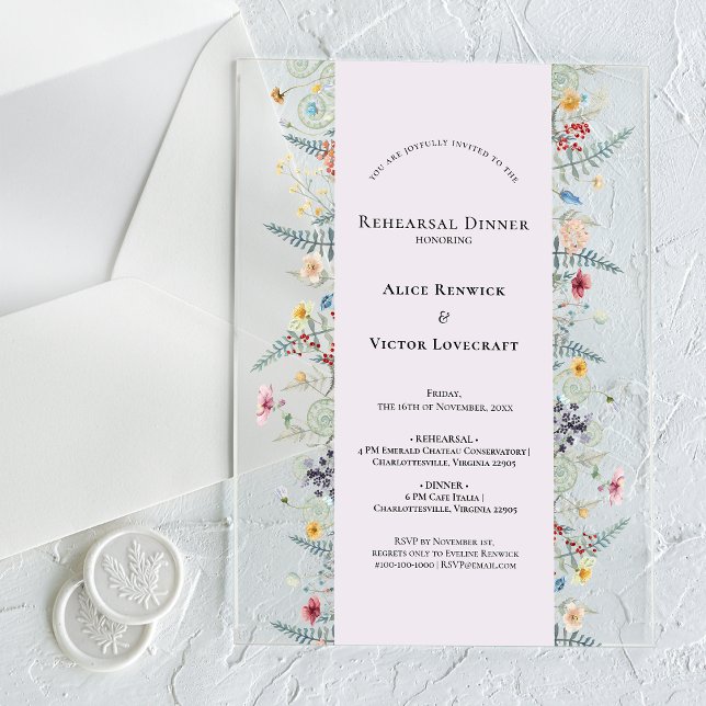 Simple Wildflower Fern Lavender Rehearsal Dinner Acrylic Invitations (Creator Uploaded)