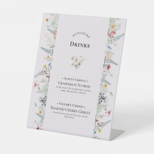 Simple Wildflower Fern Lavender Signature Drinks Pedestal Sign