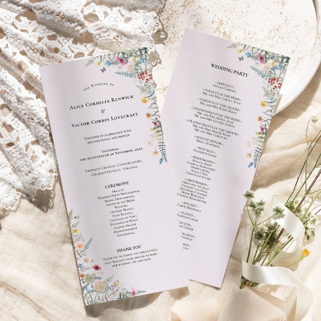 Simple Wildflower Fern Lavender Wedding Flat Programme (Creator Uploaded)