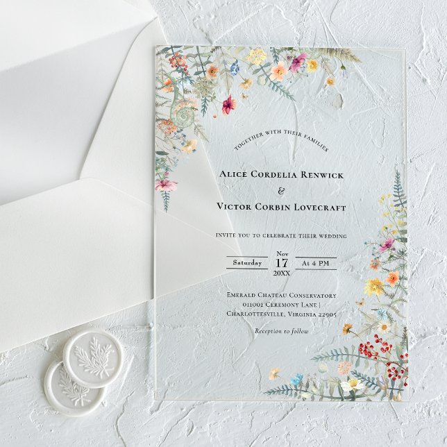 Simple Wildflower Fern Wedding Acrylic Invitations (Creator Uploaded)
