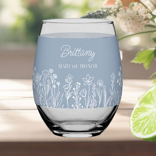 Simple Wildflower Floral Any Colour Wedding Party Stemless Wine Glass