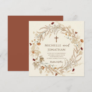 Simple Wildflower Floral Christian Cross Wedding Invitation