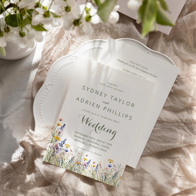 Simple Wildflower Front and Back Wedding Invitation (Creator Uploaded)