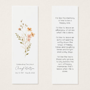 Simple Wildflower Funeral Memorial Bookmark
