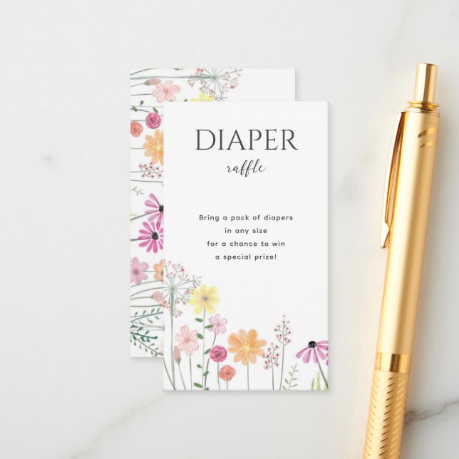 Simple Wildflower Girls Baby Shower Diaper Raffle Enclosure Card (Front/Back In Situ)