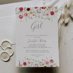Simple Wildflower It's A Girl Baby Shower Invitation
