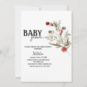 simple wildflower labybug baby shower invitations