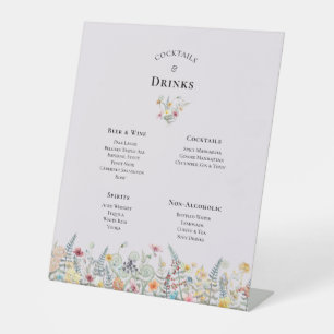 Simple Wildflower Lavender Wedding Drinks Menu Pedestal Sign