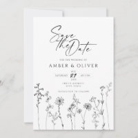 Simple Wildflower Lineart Save The Date