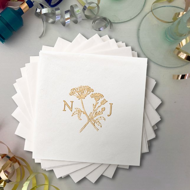 Simple wildflower meadow monogram wedding foil napkins (Creator Uploaded)