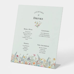 Simple Wildflower Mint Green Wedding Drinks Menu Pedestal Sign
