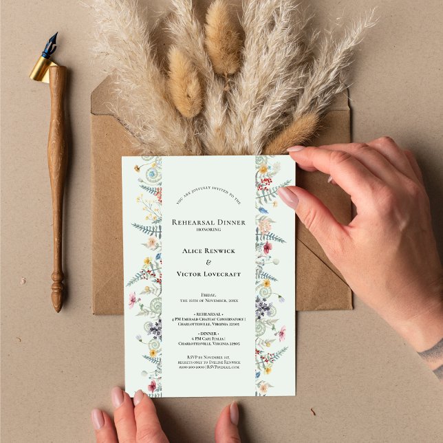 Simple Wildflower Mint Green Wedding Rehearsal Invitation (Creator Uploaded)