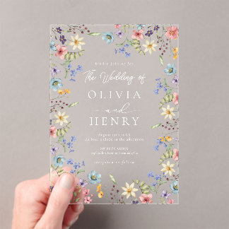  Simple Wildflower Modern Rustic Garden Wedding  Acrylic Invitations
