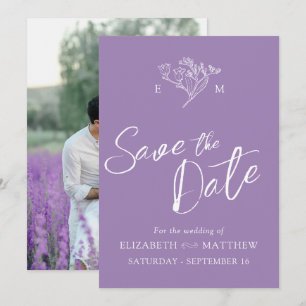 Simple wildflower monogram drawing purple photo  save the date