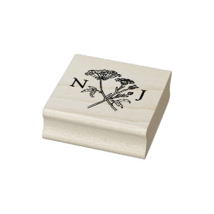 Simple wildflower monogram line art wedding rubber stamp