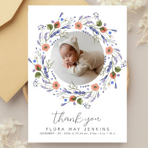 Simple Wildflower Photo Baby Shower Thank You Card