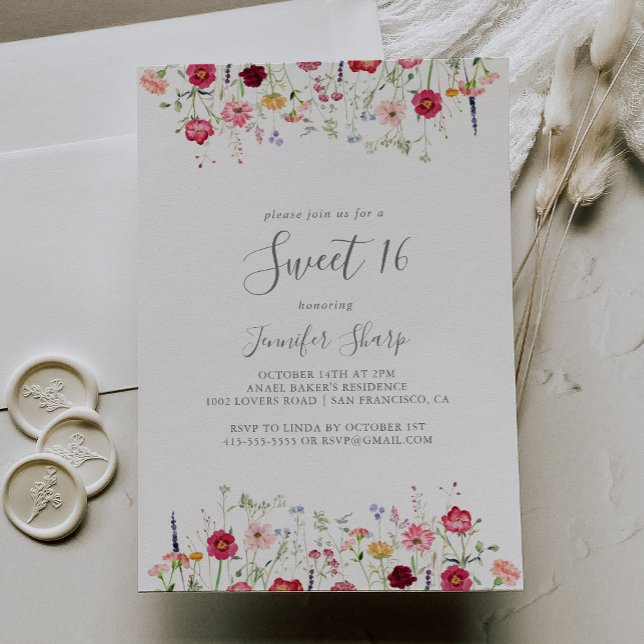 Simple Wildflower Sweet 16 Birthday Party Invitation (Creator Uploaded)
