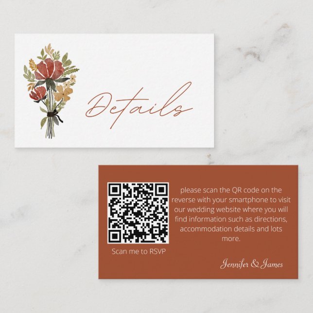 Simple Wildflower Terracotta QR Code Details Enclosure Card (Front/Back)