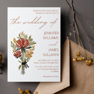 Simple Wildflower Terracotta Wedding  Invitation