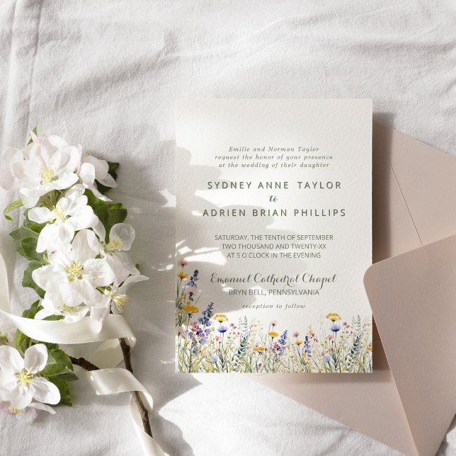 Simple Wildflower Traditional Wedding Invitation (Creator Uploaded)