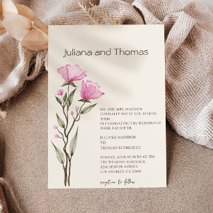 Simple Wildflower Watercolor Beige Wedding Invitation