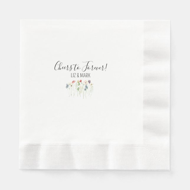 Simple Wildflower Wedding Cocktail Napkins (Front)