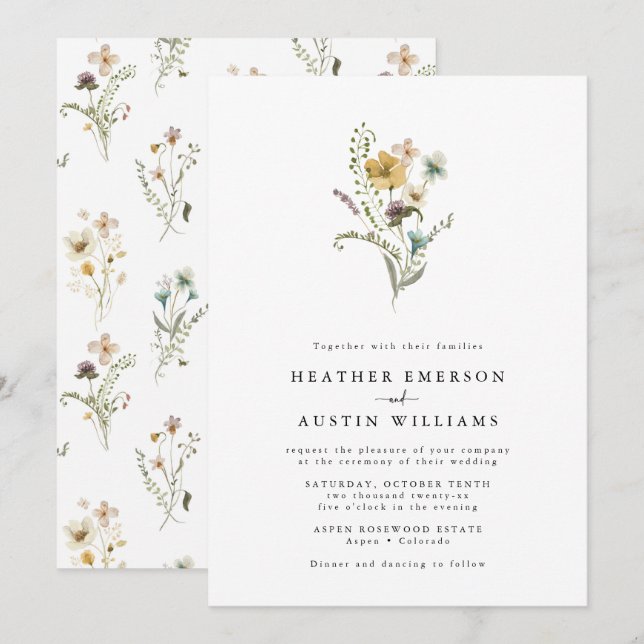 Simple Wildflower Wedding Invitations (Front/Back)