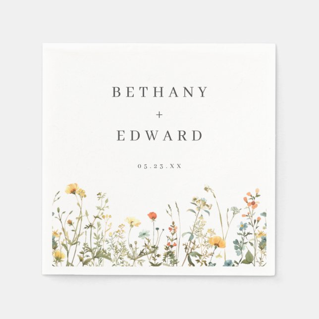 Simple Wildflower Wedding Napkin (Front)