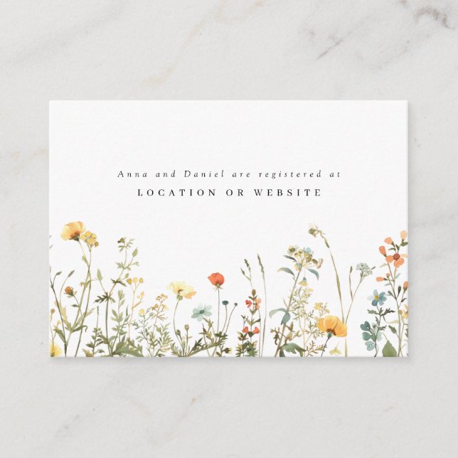 Simple Wildflower Wedding Registry Enclosure Card (Front)
