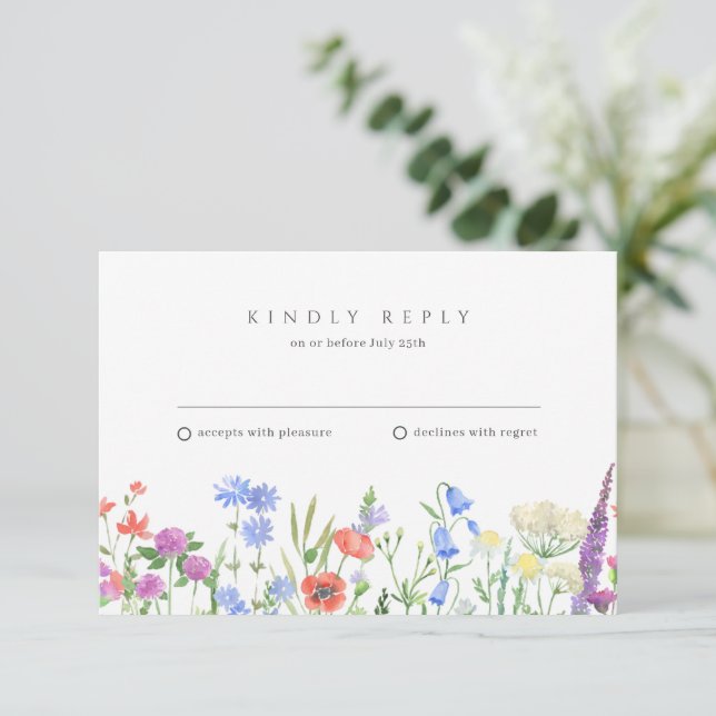 Simple Wildflower Wedding RSVP  Card (Standing Front)