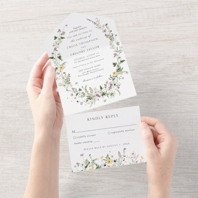 Simple Wildflower Wreath Wedding  All In One Invitation (Tearaway)