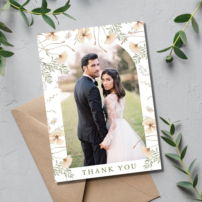 Simple Wildflowers Arch Photo Wedding Thank You Card (Simple Wildflowers Arch Photo Wedding Thank You Card)
