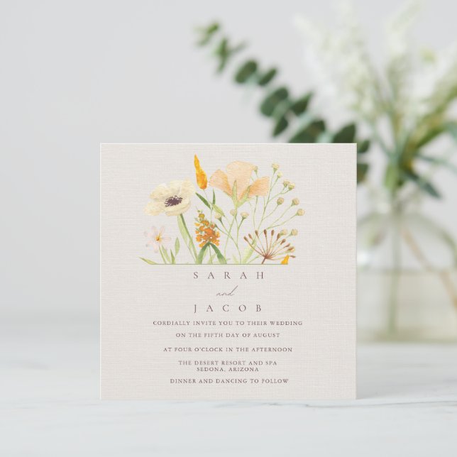 Simple Wildflowers Botanical Wedding Invitation (Standing Front)