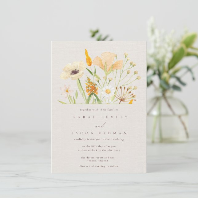 Simple Wildflowers Botanical Wedding Invitation (Standing Front)