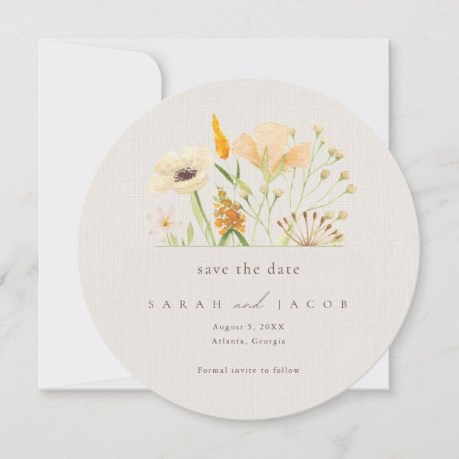 Simple Wildflowers Botanical Wedding  Save The Date (Front)