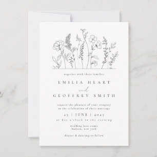 Simple Wildflowers Garden Lineart Wedding Invitation