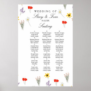 Simple Wildflowers Hand Drawn Wedding Seating  Poster